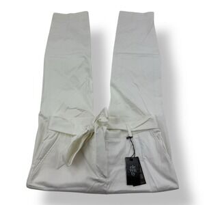 Eleventy‎ Platinum White Cotton Elastane Flat Front Belted Pants Women's Size 6